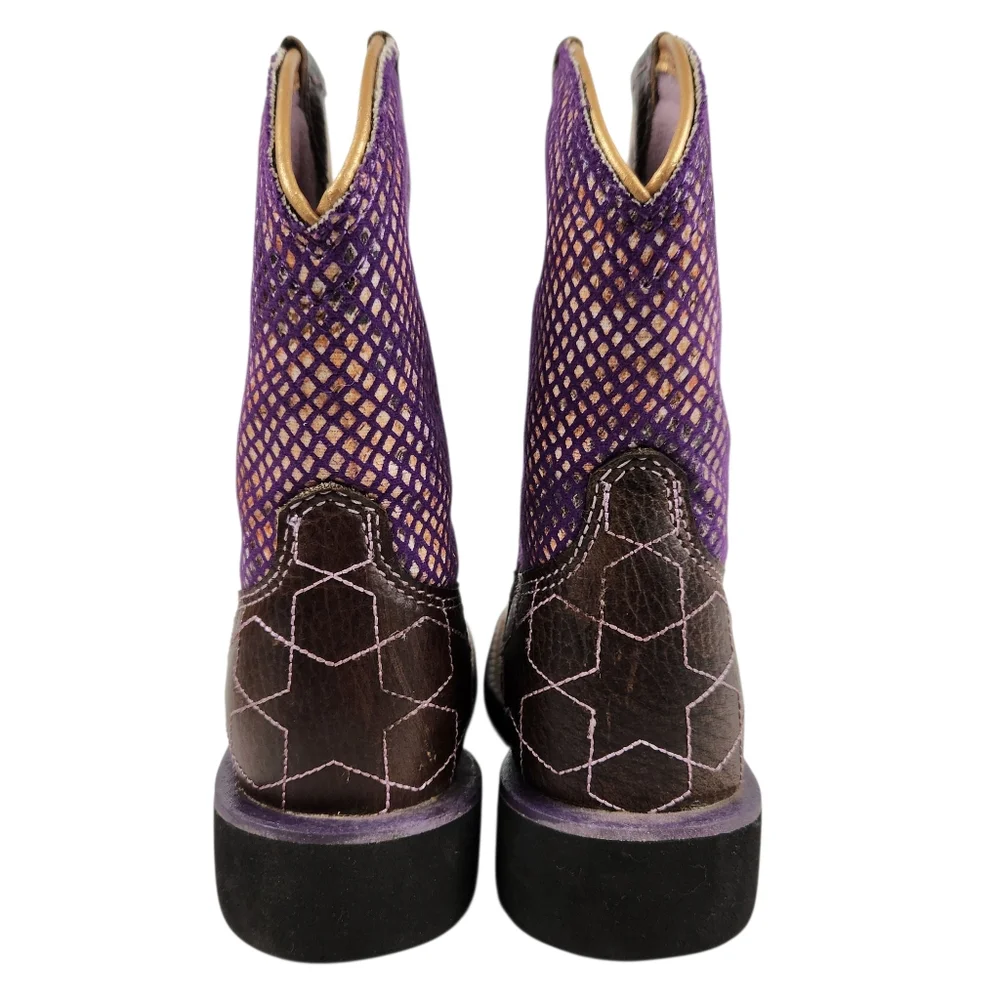 Ariat Fat Baby Brown Purple Leather Faux Snakeskin Western Boots Kids Size 10.5